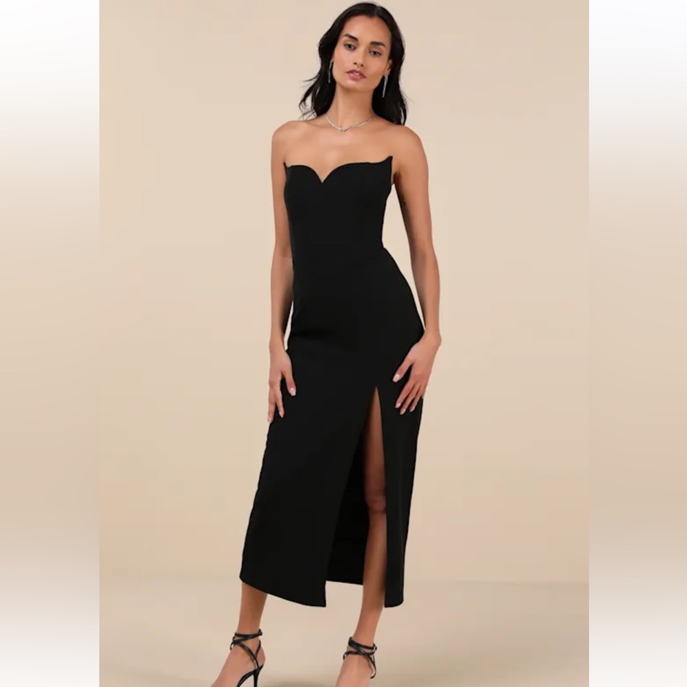Lulu’s Aliyas Black Strapless Midi Dress